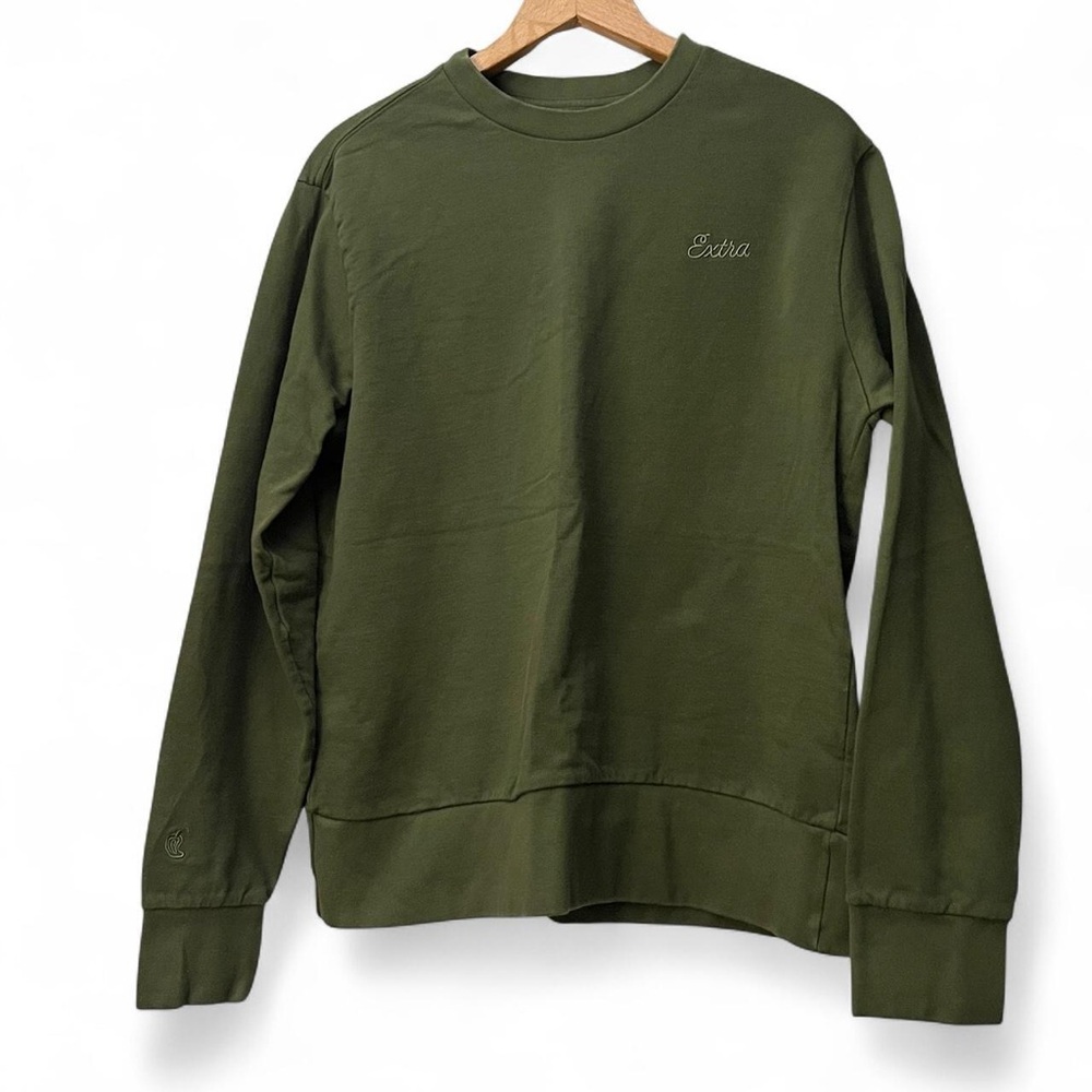 Chipotle Sweater Unisex Medium Olive Green Organic Cotton Crew Neck Sweatshirt